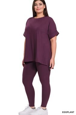 Zenana brushed dty microfiber rn 2-piece set Eggplant-3X